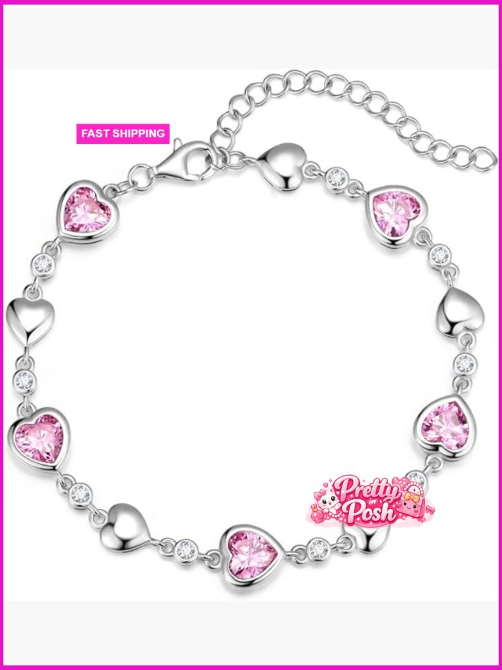 925 Sterling Silver Heart Station Tennis Bracelet with Created Tourmaline